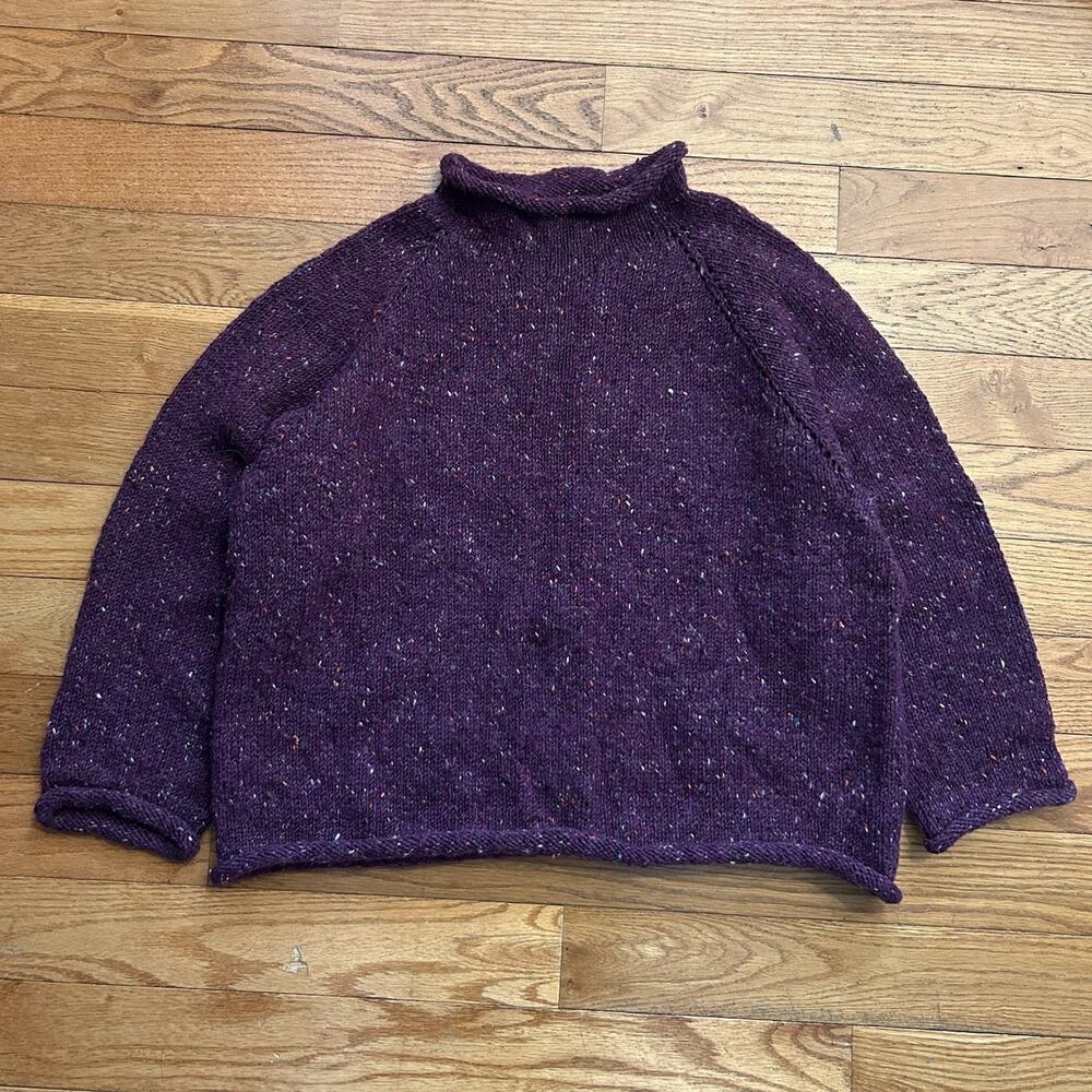 Vintage Hand Knit Wool Speckled Purple Roll Neck Oarsman Sweater Small